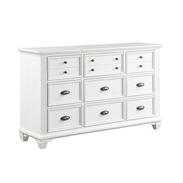 White Finish 1pc Dresser of 9x Drawers Traditional Framing Wooden Bedroom Furniture