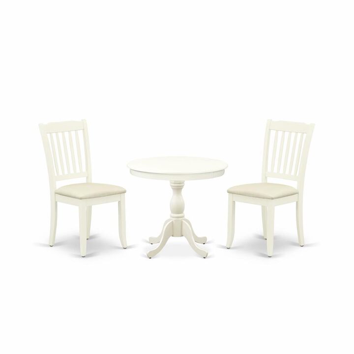 AMDA3-LWH-C 3 Piece Dining Room Set - 1 Dining Table and 2 Linen White Dining Chairs - Linen White Finish