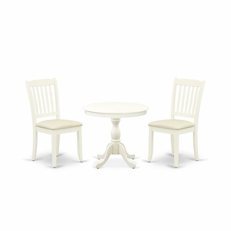 AMDA3-LWH-C 3 Piece Dining Room Set - 1 Dining Table and 2 Linen White Dining Chairs - Linen White Finish