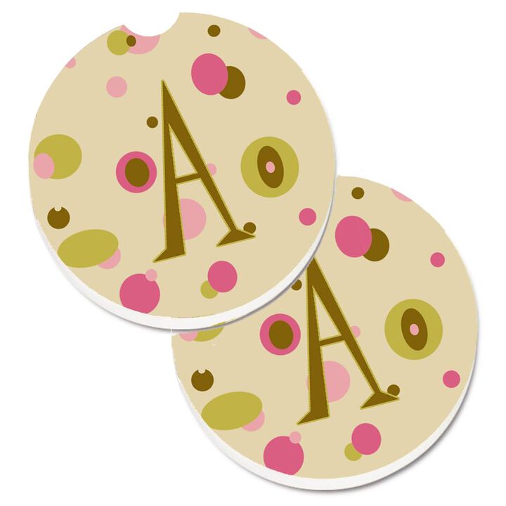 Caroline's Treasures Letter A Monogram - Tan Dots Set of 2 Cup Holder Car Coasters CJ1004-ACARC, 2.56, Multicolor
