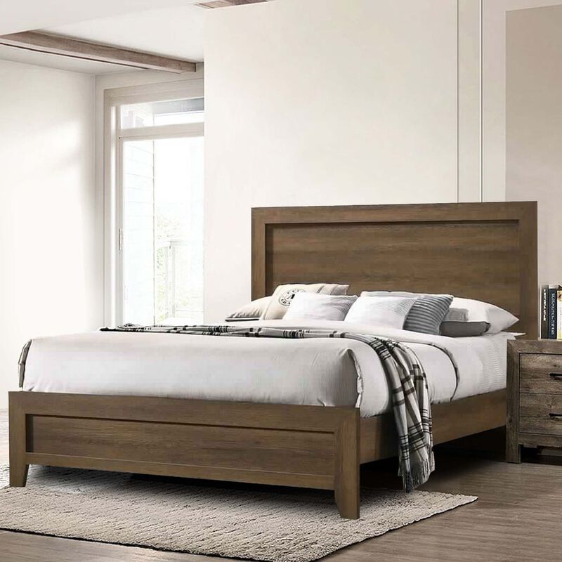 Transitional Style Wooden Eastern King Bed with Raised Molding Trim, Brown image number 1