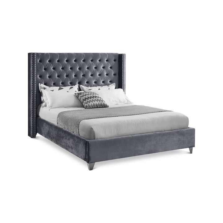 Meridian Furniture Aiden Grey Velvet Queen Bed