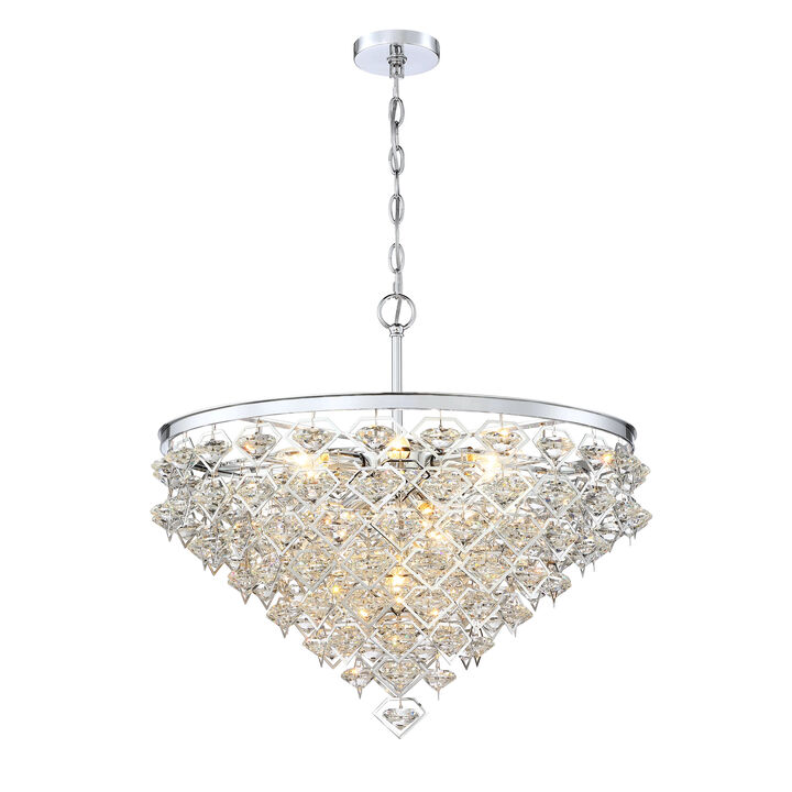26"D 10-Light Modern Luxury Chrome Crystal Chandelier For Living Room, Dining Room