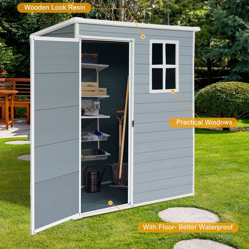 5ft x 3ft Resin Outdoor Storage Shed with Floor and Lockable Door for Backyard image number 5