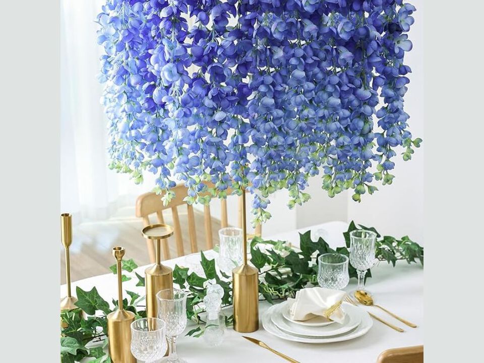 6 Piece Royal Blue Artificial Hanging Wisteria Flowers Wedding Centerpiece Decor