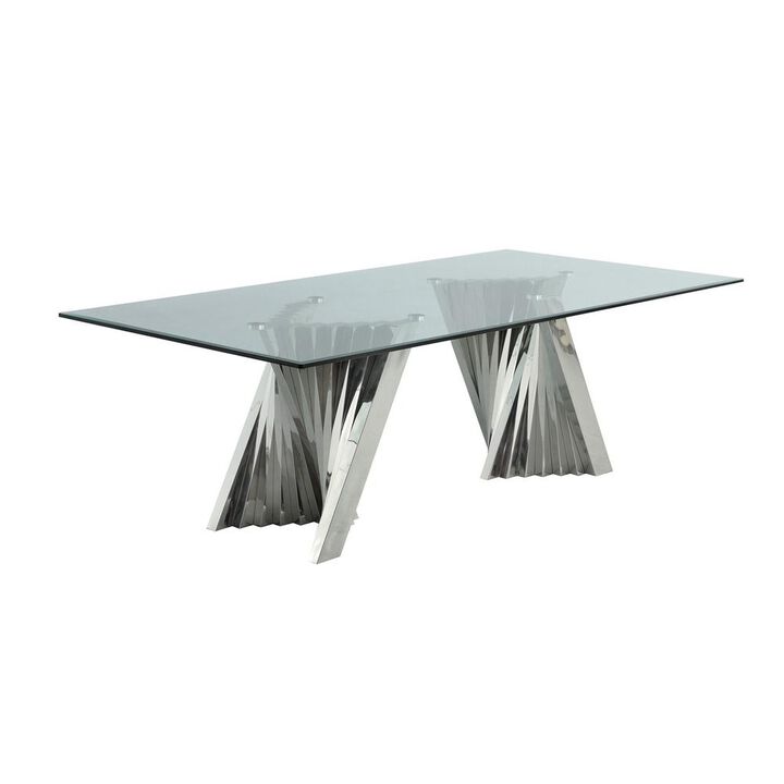 Best Quality Furniture Classic 94 Silver Glass Dining Table with Spiral Base
