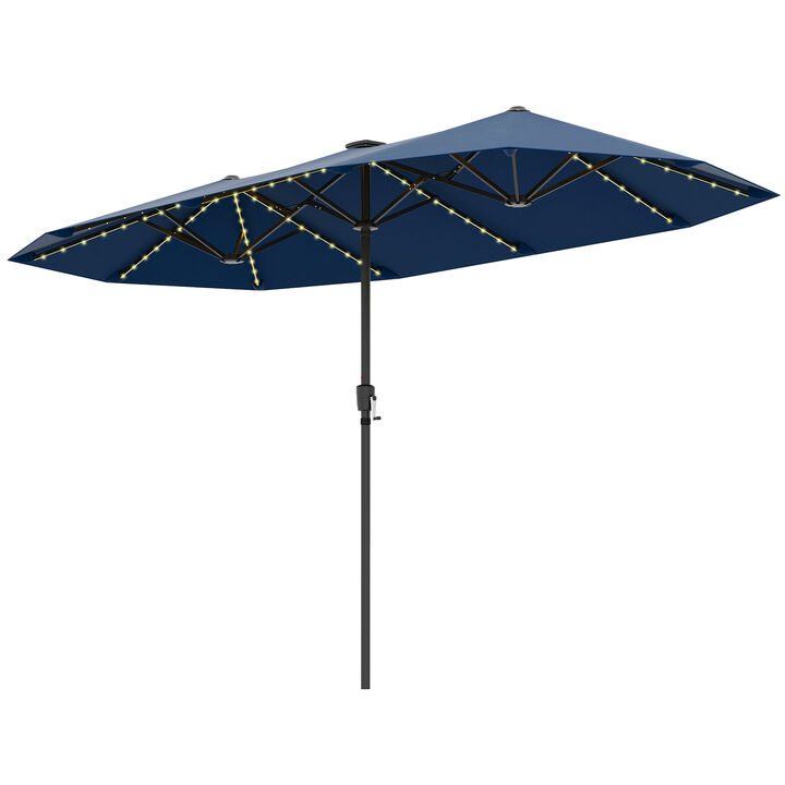 Large Patio Umbrella with LED Solar Lights and Crank Handle