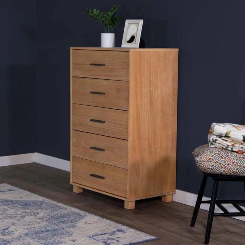 Hivvago Modern Farmhouse Solid Wood 5 Drawer Bedroom Chest in Light Brown Finish image number 2