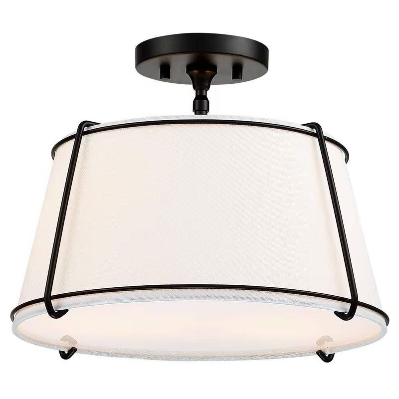 2-Light Round Drum Ceiling Light with Metal - Semi-Flush Mount