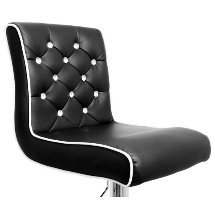 Best Master Furniture Best Master Swivel Bar Stool With Crystal and Tufted Look in Black (Set of 2)