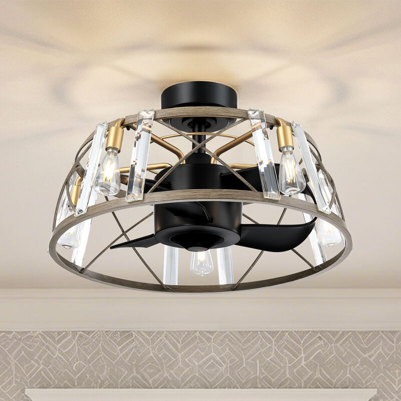 23" Modern Matte Black Reversible Caged Ceiling Fan with Light and Remote image number 1