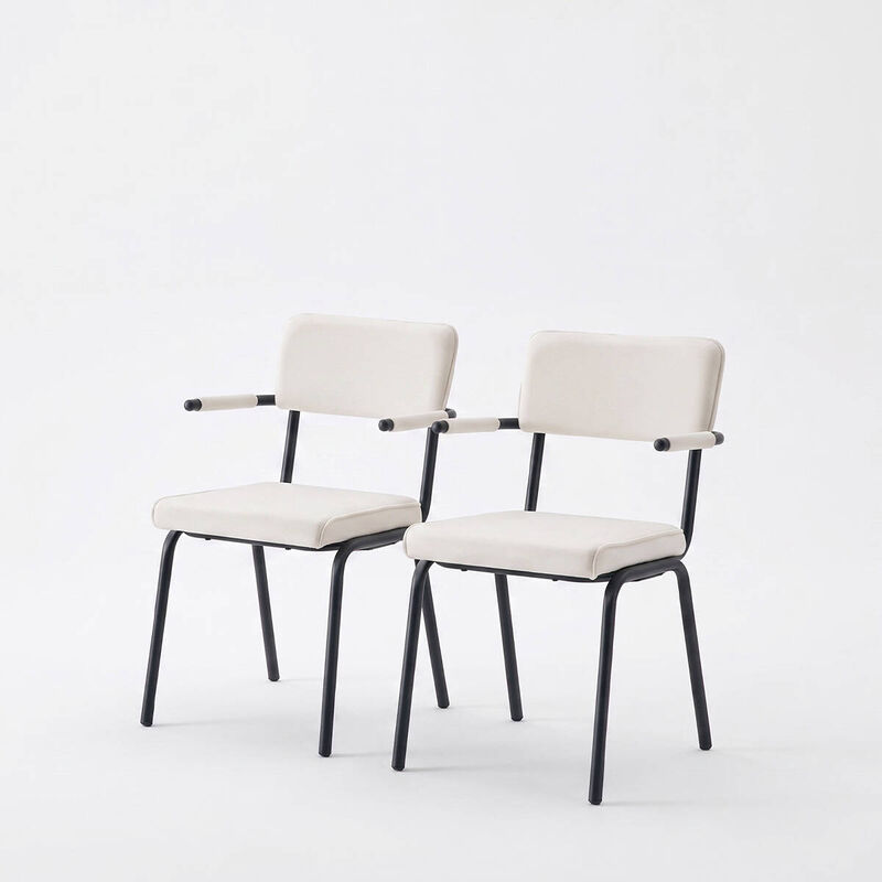 Set of 2 Velvet Dining Chairs Hangable Armrest Dining Chairs for Easy Floor Cleaning Square Open Back Dining Chairs with Metal Legs image number 0
