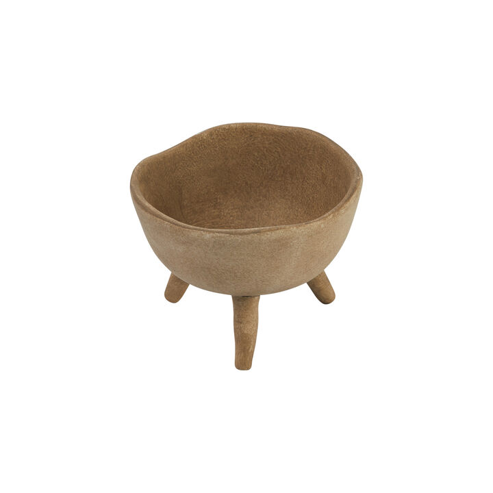 Boho Terracotta Footed Bowl with Organic Edge, Matte Taupe