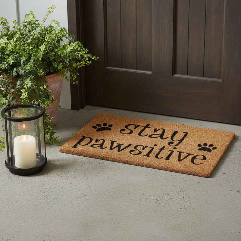 HomeRoots 18" X 30" Beige and Black Coir Outdoor Door Mat image number 1