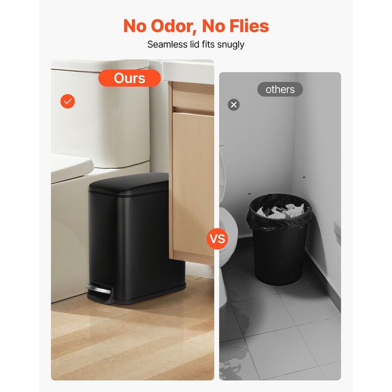 Slim Bathroom Trash Can, Steel Step Pedal Bin with Soft Close Lid - Black image number 3