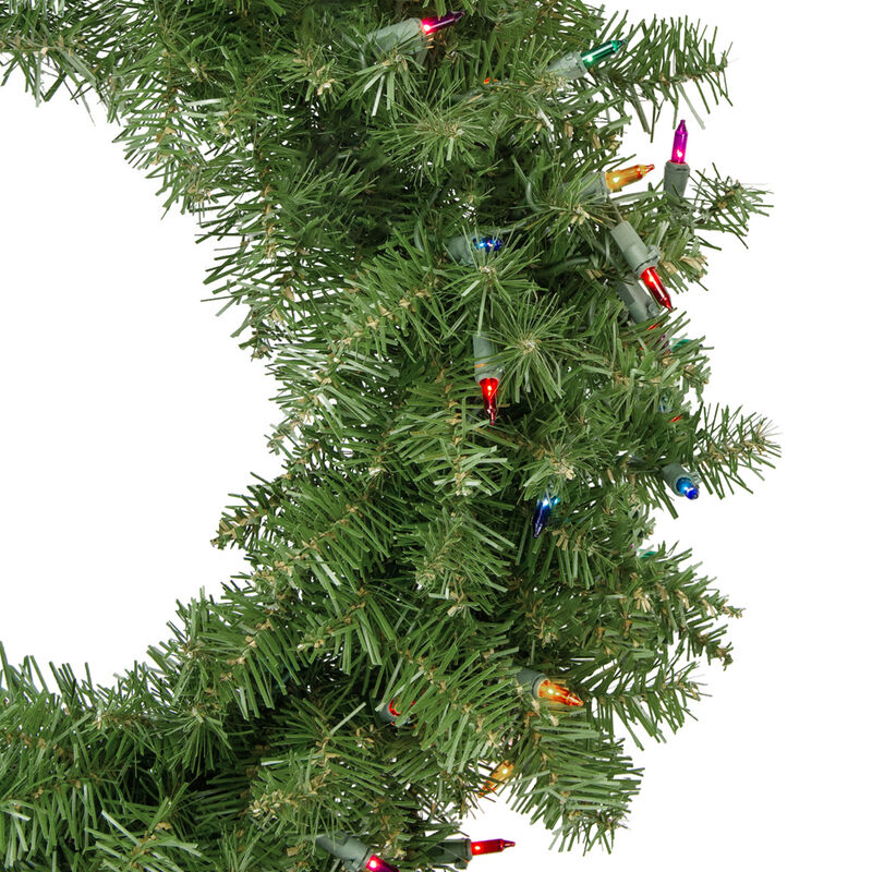 Pre-Lit Rockwood Pine Artificial Christmas Wreath  24-Inch  Multi Lights