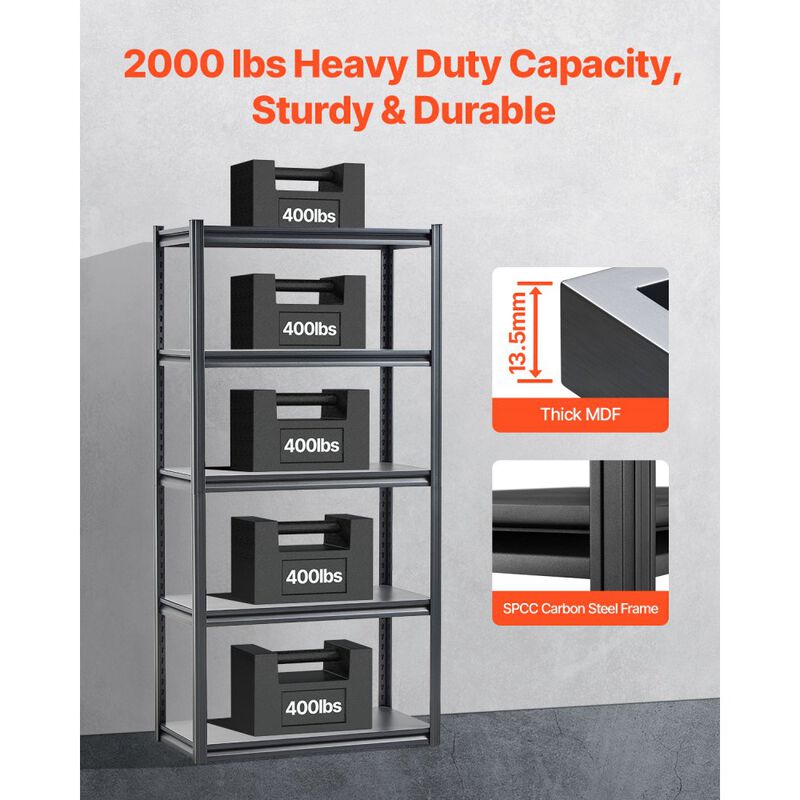 5 Tier Adjustable Metal Shelving Unit for Garage Kitchen Warehouse Basement image number 6