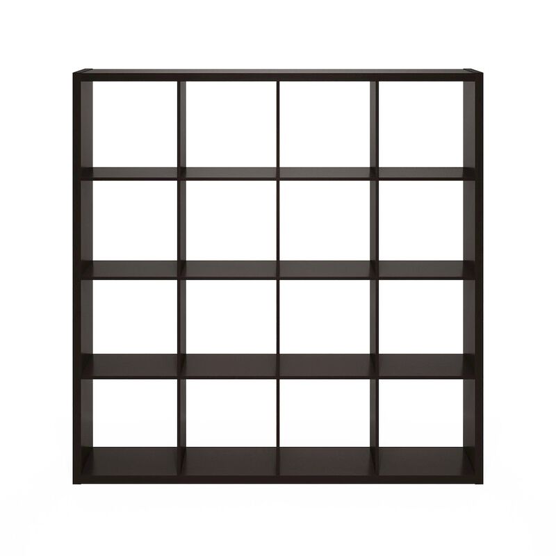 Cubicle Open Back Decorative Cube Storage Organizer, 16-Cube, Dark Oak