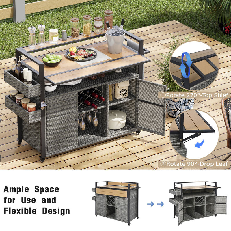 Merax Wicker Outdoor Rolling Kitchen Island