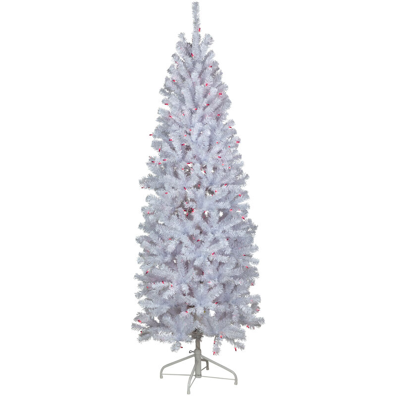 6.5’ Pre-Lit Slim Geneva White Spruce Artificial Christmas Tree  Pink Lights image number 1