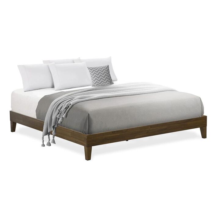 East West Furniture Queen Size Bed Frame with 4 Solid Wood Legs and 2 Extra Center Legs - Walnut Finish