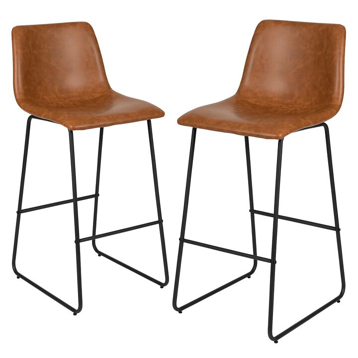 Flash Furniture Reagan 30 inch LeatherSoft Bar Height Barstools in Light Brown, Set of 2