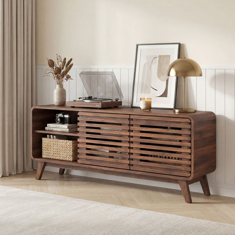 Modern Entertainment Center with Grille Style Sliding Doors for Living Room image number 6
