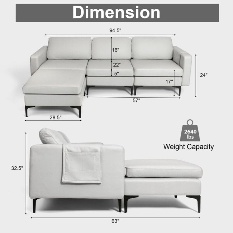 Modular L-shaped Sectional Sofa with Reversible Chaise and 2 USB Ports