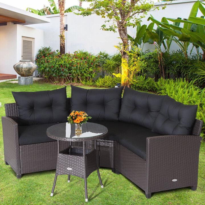 Mondawe 4 Pieces Patio Rattan Furniture Set Cushioned Sofa Glass Table