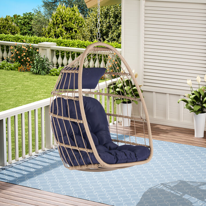 Outdoor Garden Rattan Egg Swing Chair Hanging Chair, Comfortable and Stylish Seating for Your Outdoor Space