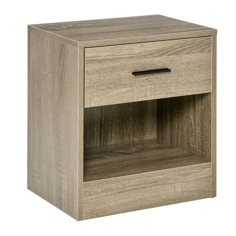 Grey Wood Side Table: Accent End Table with Drawer for Living Room