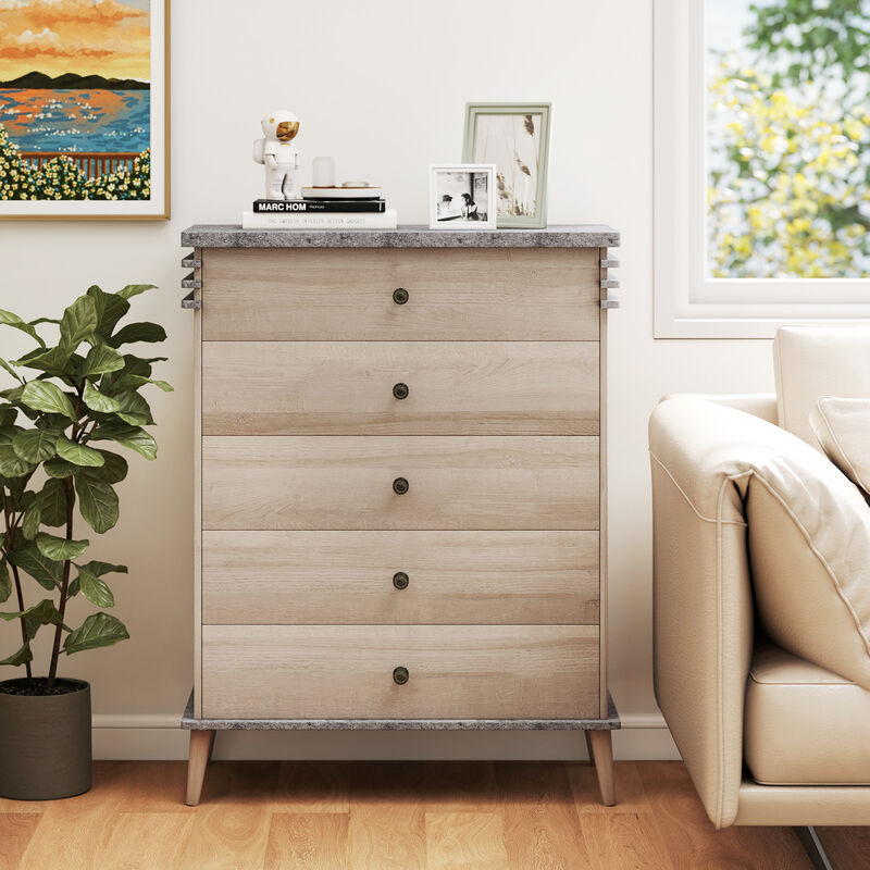 Wooden Farmhouse Chest of Drawers, Tall Storage Dresser Organizer Unit