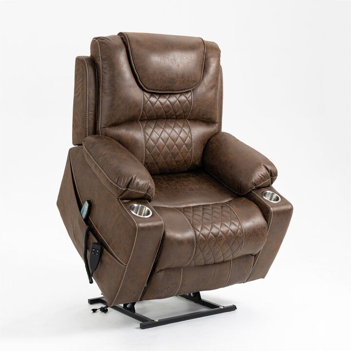 Leather Recliner Chair with 2 Cup Holder, Lounge Chair Power Lift Chair Relax Sofa Chair