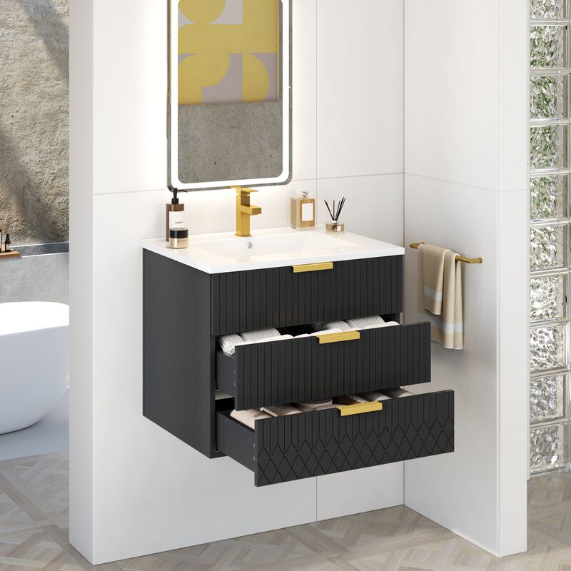 ELEMENT ACE Modern Wall Mounted Floating Bathroom Cabinet with Ceramic Basin Sink image number 5