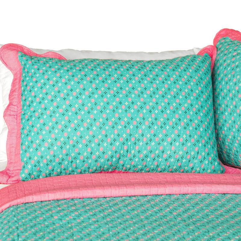 Queen Size Cotton 3-Piece Vermicelli Quilted Striped Printed Quilt Set image number 2