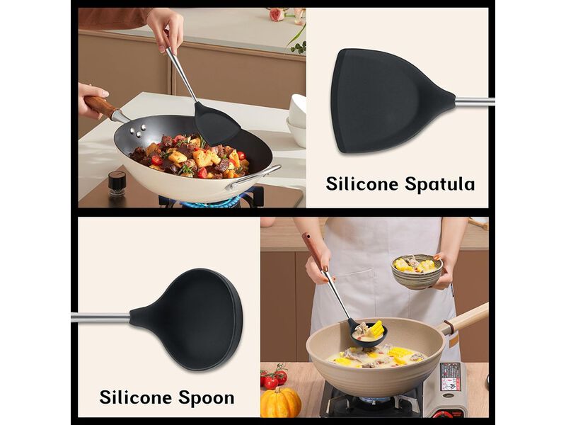 FJNATINH Silicone Wok Spatula and Ladle Tool Set