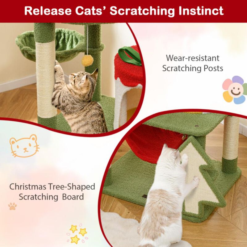 Hivvago Cute Christmas Cat Tree with Sisal Scratching Posts and Gift Box Shaped Condo