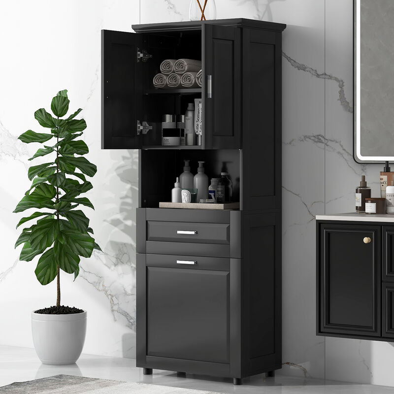 Merax Tall Bathroom Cabinet with Laundry Basket