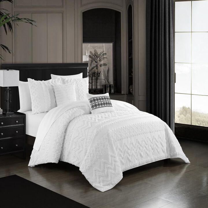 Chic Home Addison Comforter Set Jacquard Chevron Geometric Pattern Design Bedding White, Queen