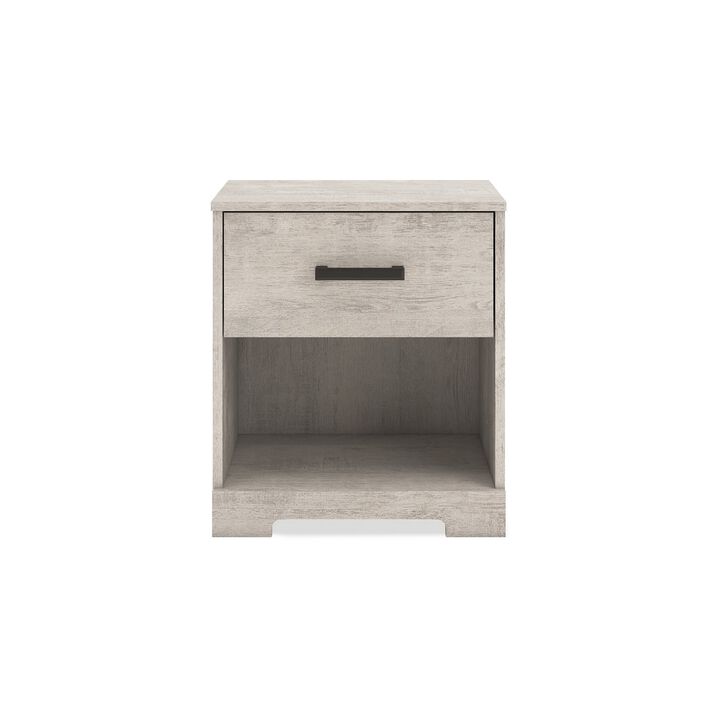 Shawn Nightstand, 1 Drawer and 1 Shelf, Light Gray Wood, 20 Inch - Benzara