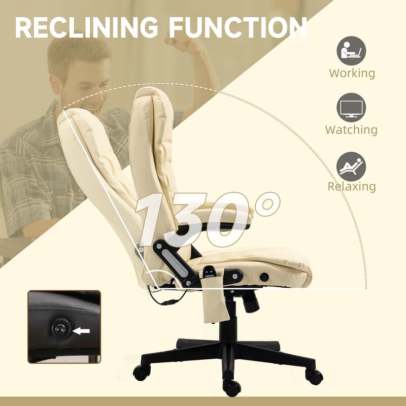 Heated Massage Office Chair, Heated Reclining Desk Chair with 6 Vibration Points, Armrest and Remote, Beige