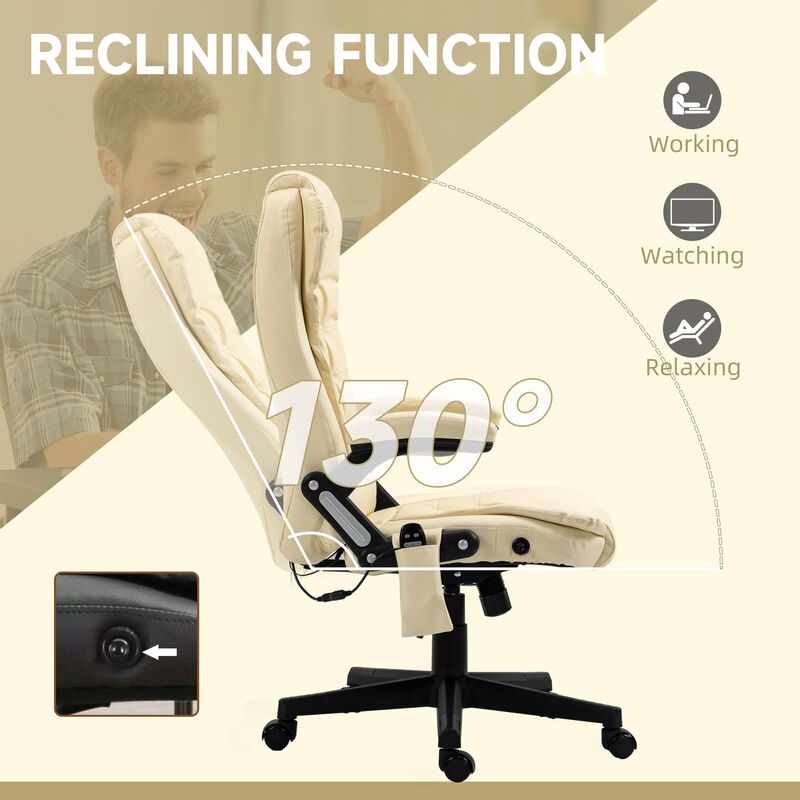 Beige Heated Massage Recliner: 6 Vibration Modes, Ergonomic