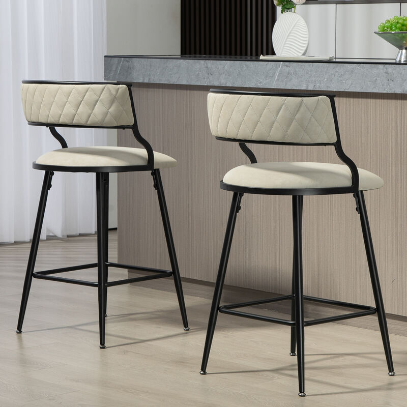 Set of 2 Counter Stools with PU Seat, Sturdy Black Base, and Footrest for Home, Kitchen, or Bar Area