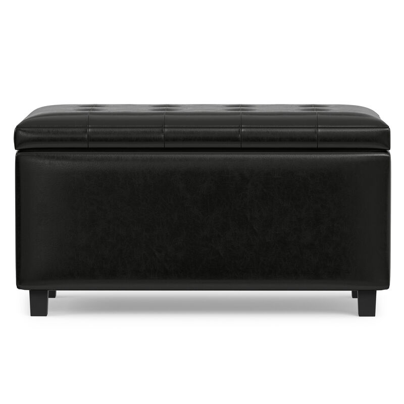 Cosmopolitan 34 inch Wide Transitional Rectangle Storage Ottoman in Midnight Black Vegan Faux Leather, Assembled image number 6