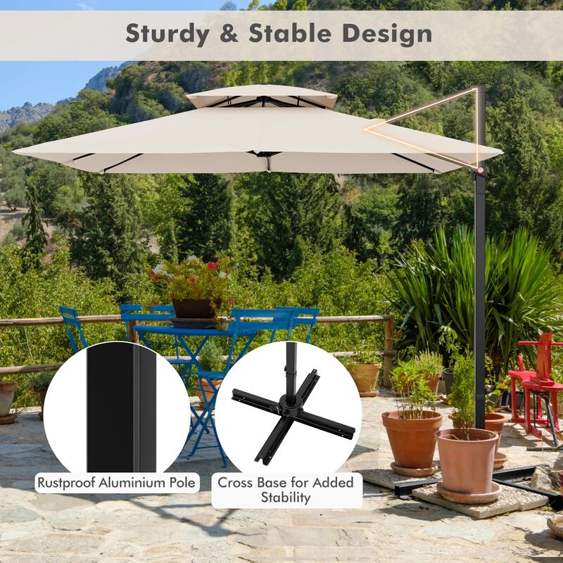 Mondawe 9.5 Feet Cantilever Patio Umbrella with 360&deg; Rotation and Double Top