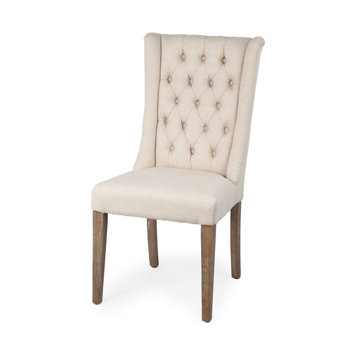 Tufted Linen Upholstered Wing Back Dining Chair, Elegant Side Chair for Dining Room