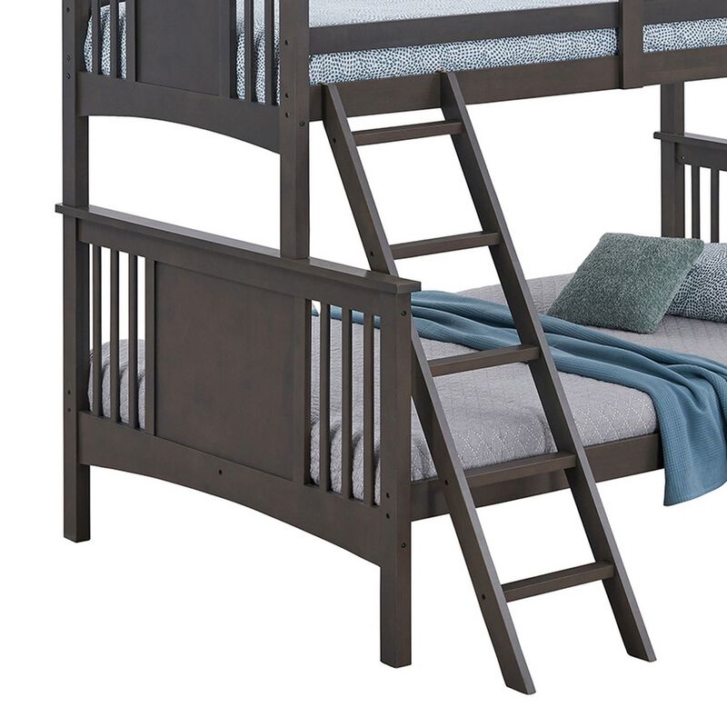 Ricky Twin Over Full Bunk Bed, Angled Ladder, Stain Gray Solid Hardwood