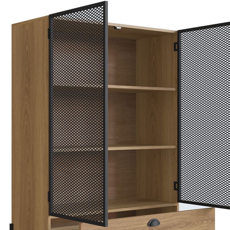 Kybele Brown and Black Mesh 2-Door Display Storage Cabinet