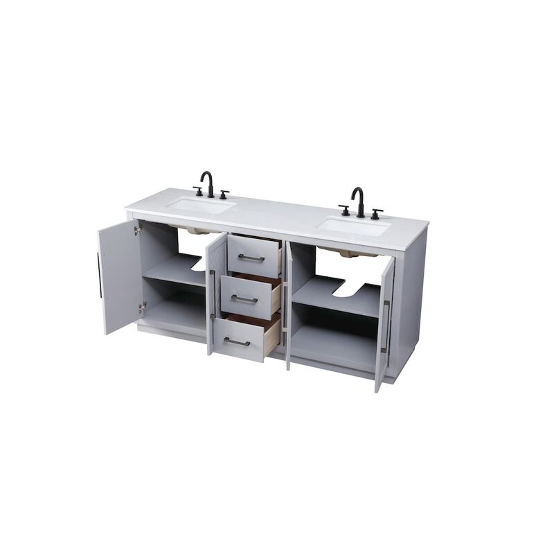 Elegant Kitchen and Bath 72 inch Double Bathroom Vanity in Grey