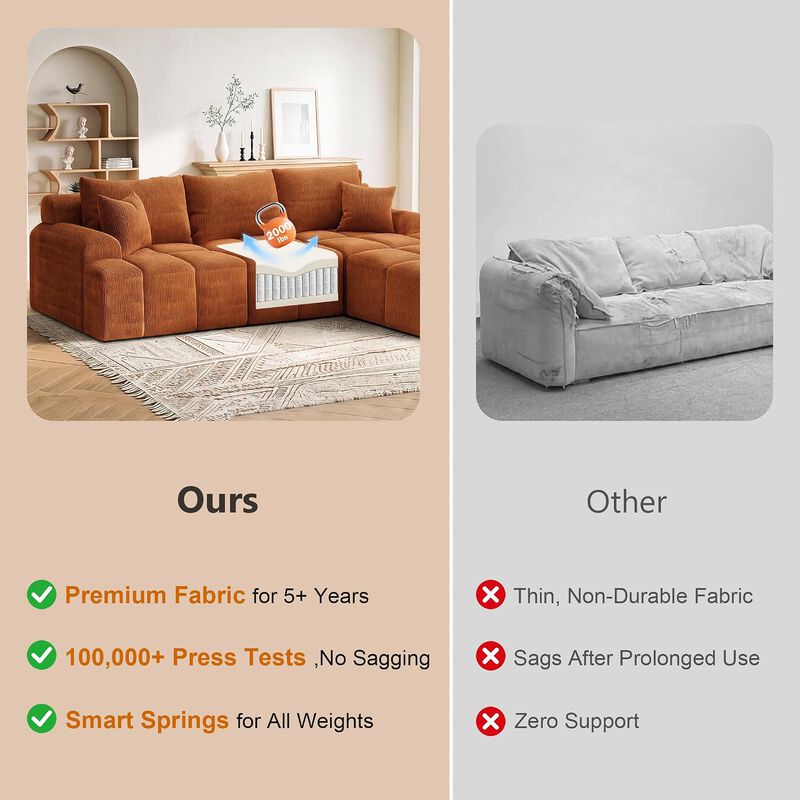 Vipbear 152" Oversized Modular Sectional Sofa, Ottoman U Shape Deep Seat 6 Seater Chenille Couch image number 6